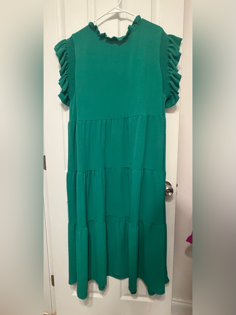 Emerald Green Ruffle Sleeve Tiered Dress